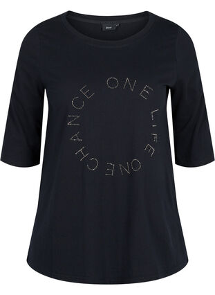 Organic cotton t-shirt with 2/4-length sleeves, Black, Packshot image number 0