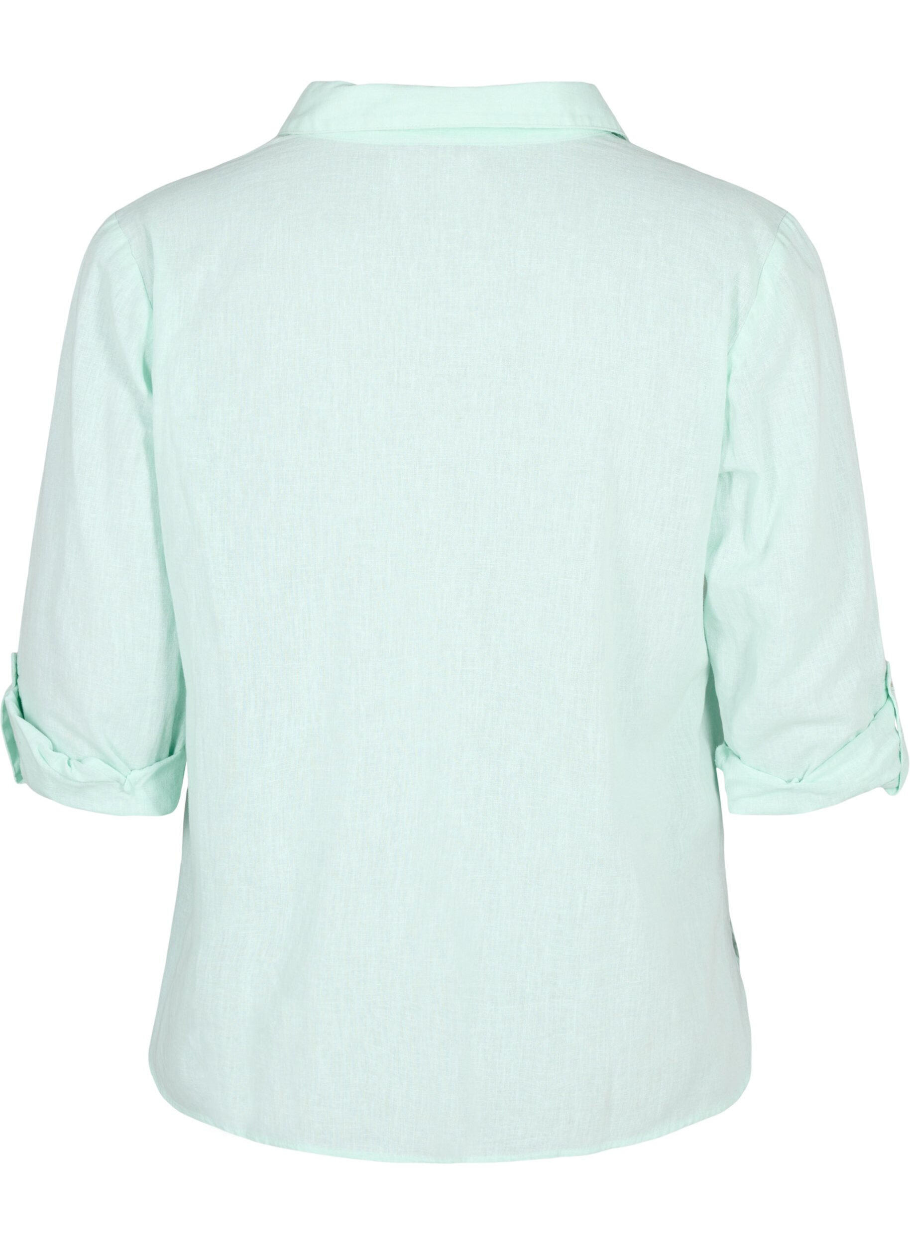 Zizzifashion Shirt blouse with button closure in cotton-linen blend, Brook Green, Packshot image number 1