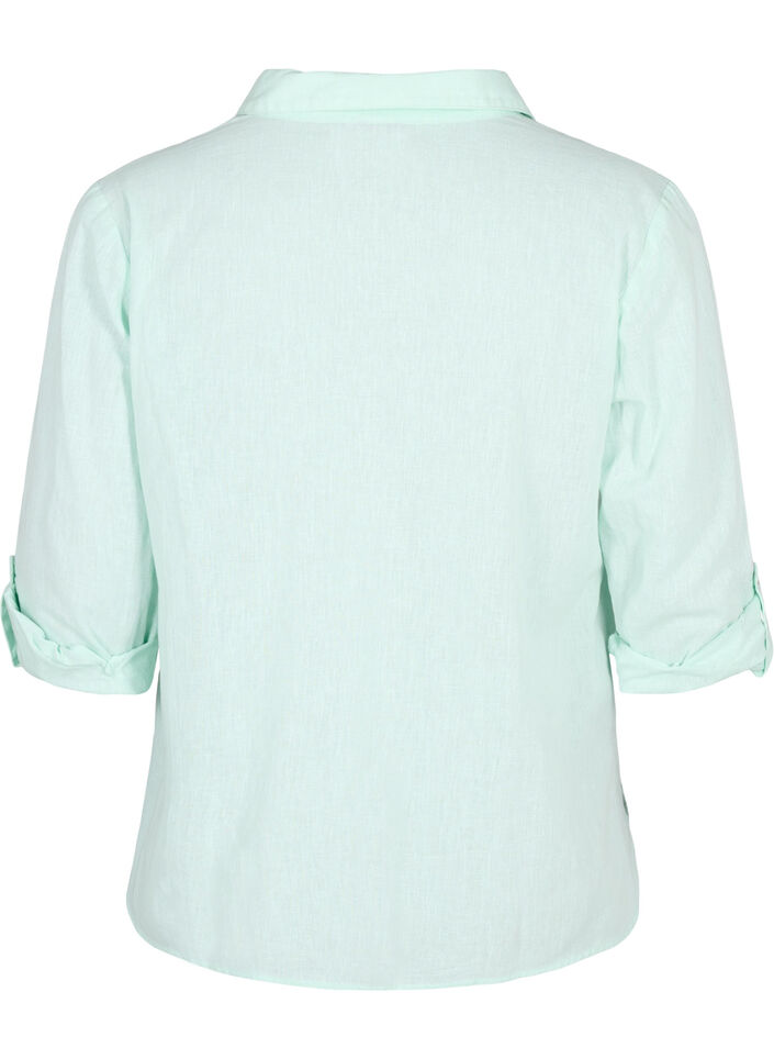 Shirt blouse with button closure in cotton-linen blend, Brook Green, Packshot image number 1