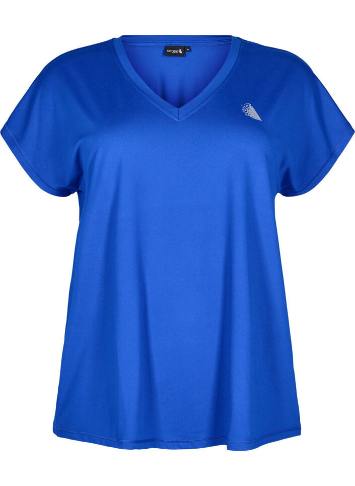 Loose training t-shirt with v-neck, Blue, Packshot image number 0