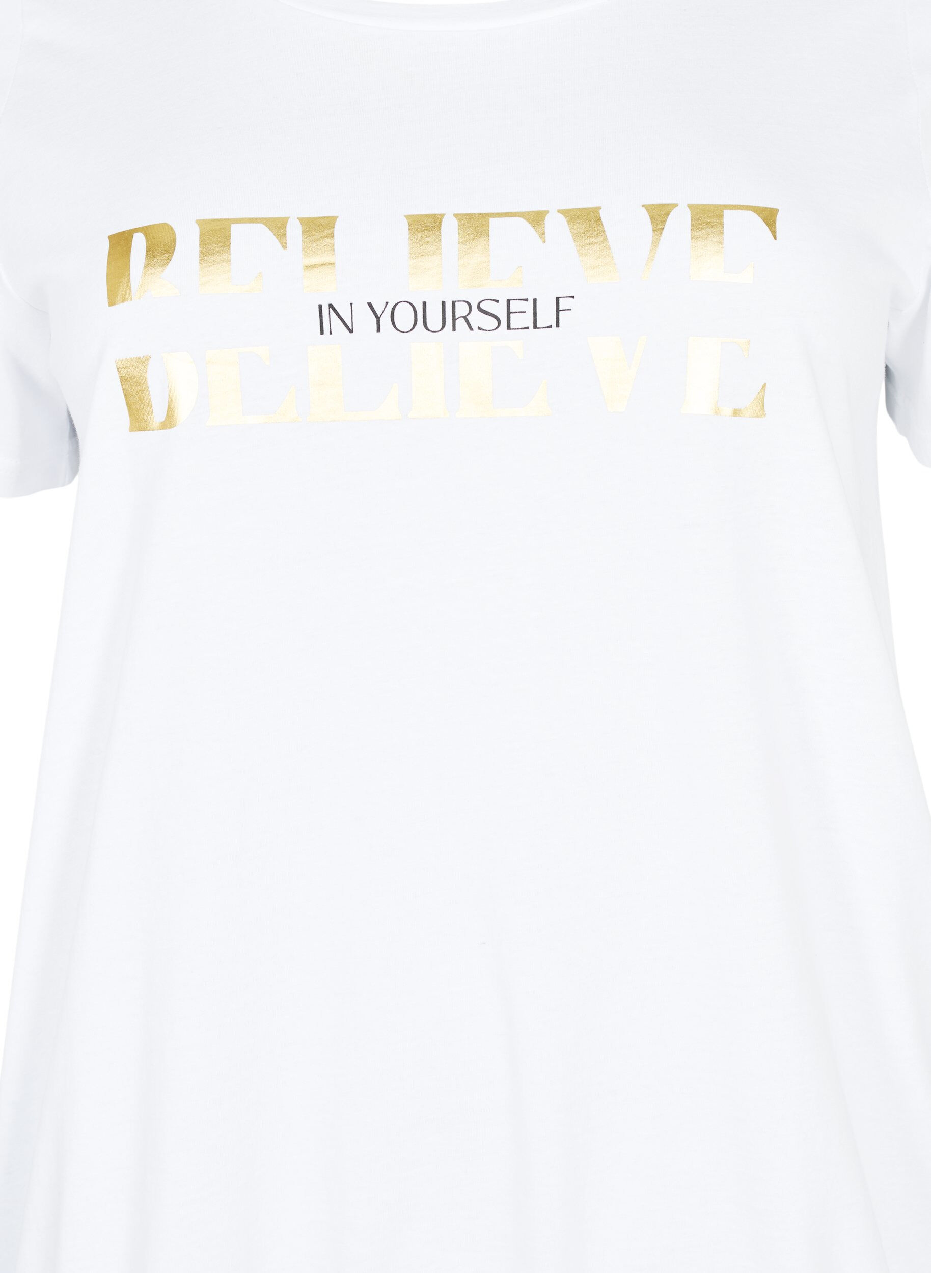 Zizzifashion Cotton t-shirt with foil print, B. White w. Believe, Packshot image number 2