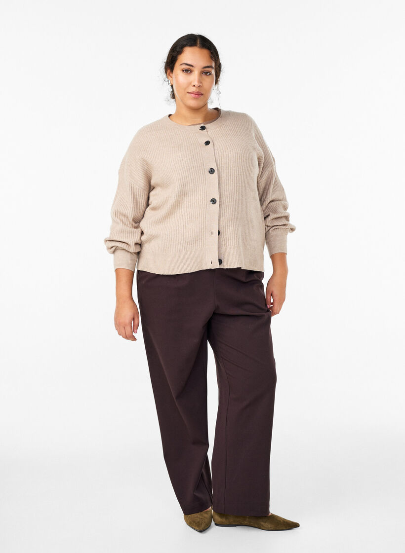 Ribbed cardigan with buttons, Beige, Model image number 1