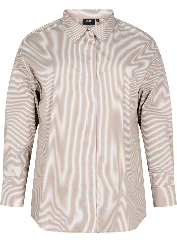 Loose long-sleeved shirt with stripes, Brown, Packshot image number 0