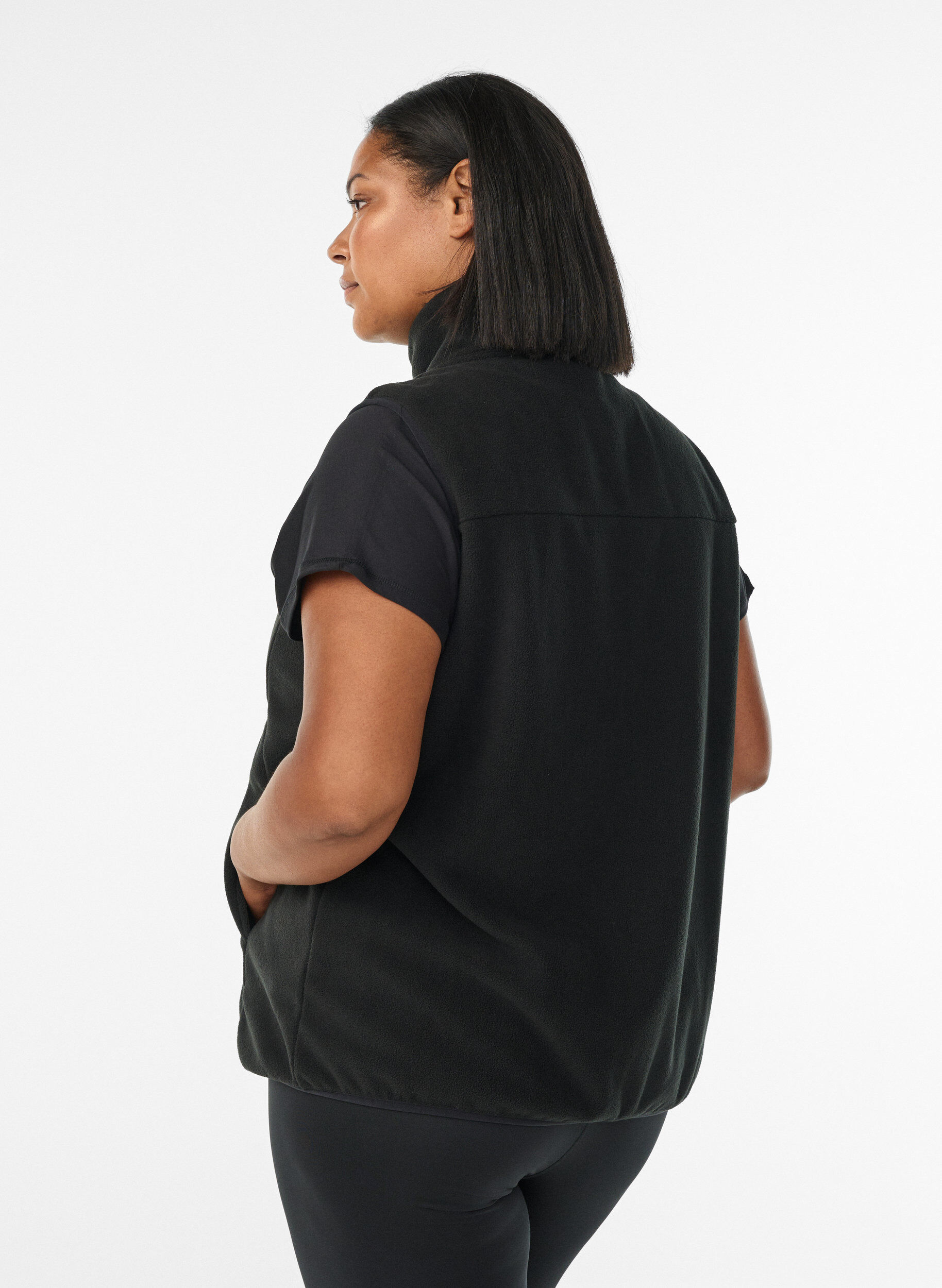 ZizzifashionFleece vest with pockets, Black, Model image number 2