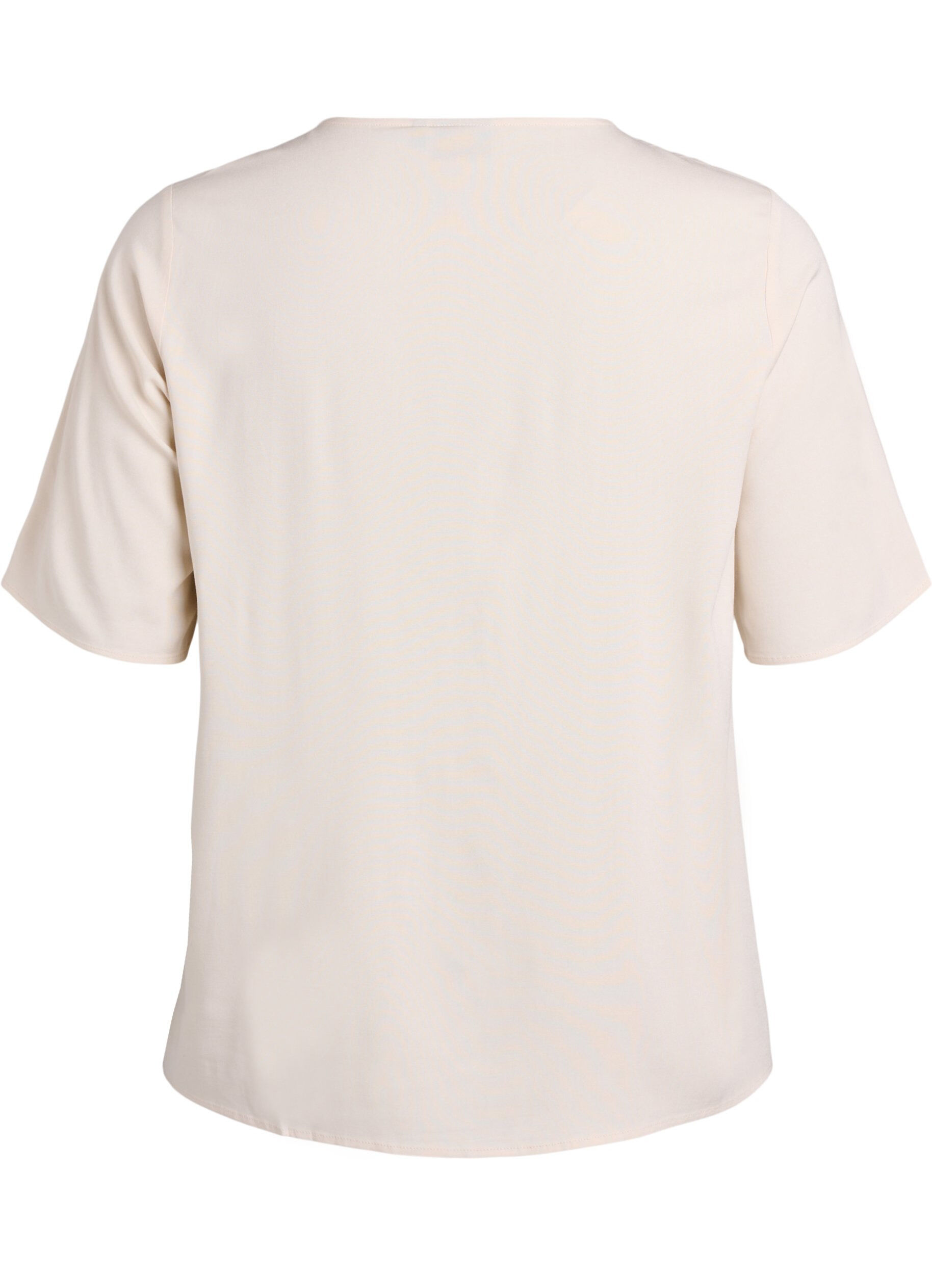 Zizzifashion Short-sleeved woven blouse with round neck, Beige, Packshot image number 1
