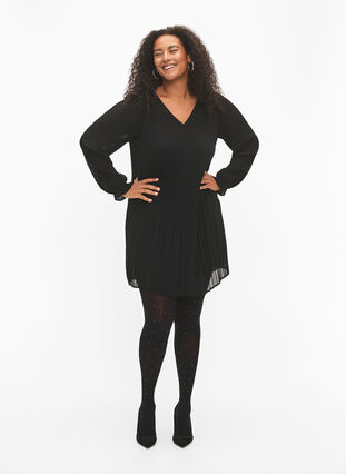 Pleated tunic with long sleeves, Black, Model image number 2