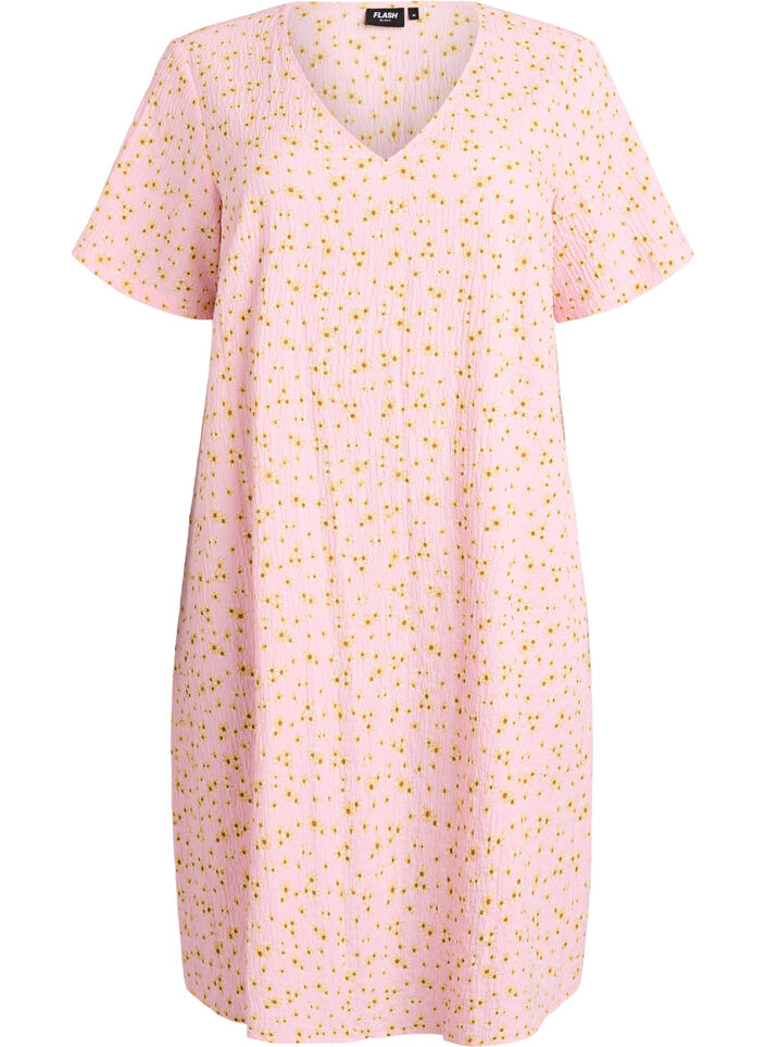 Short-sleeved dress with V-neck, Rose, Packshot image number 0