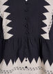 Short-sleeved blouse with ruffles and graphic pattern, Black, Packshot image number 2