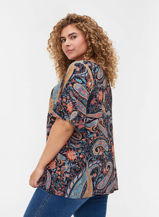 Short-sleeved viscose blouse with paisley print, Paisley AOP, Model image number 1