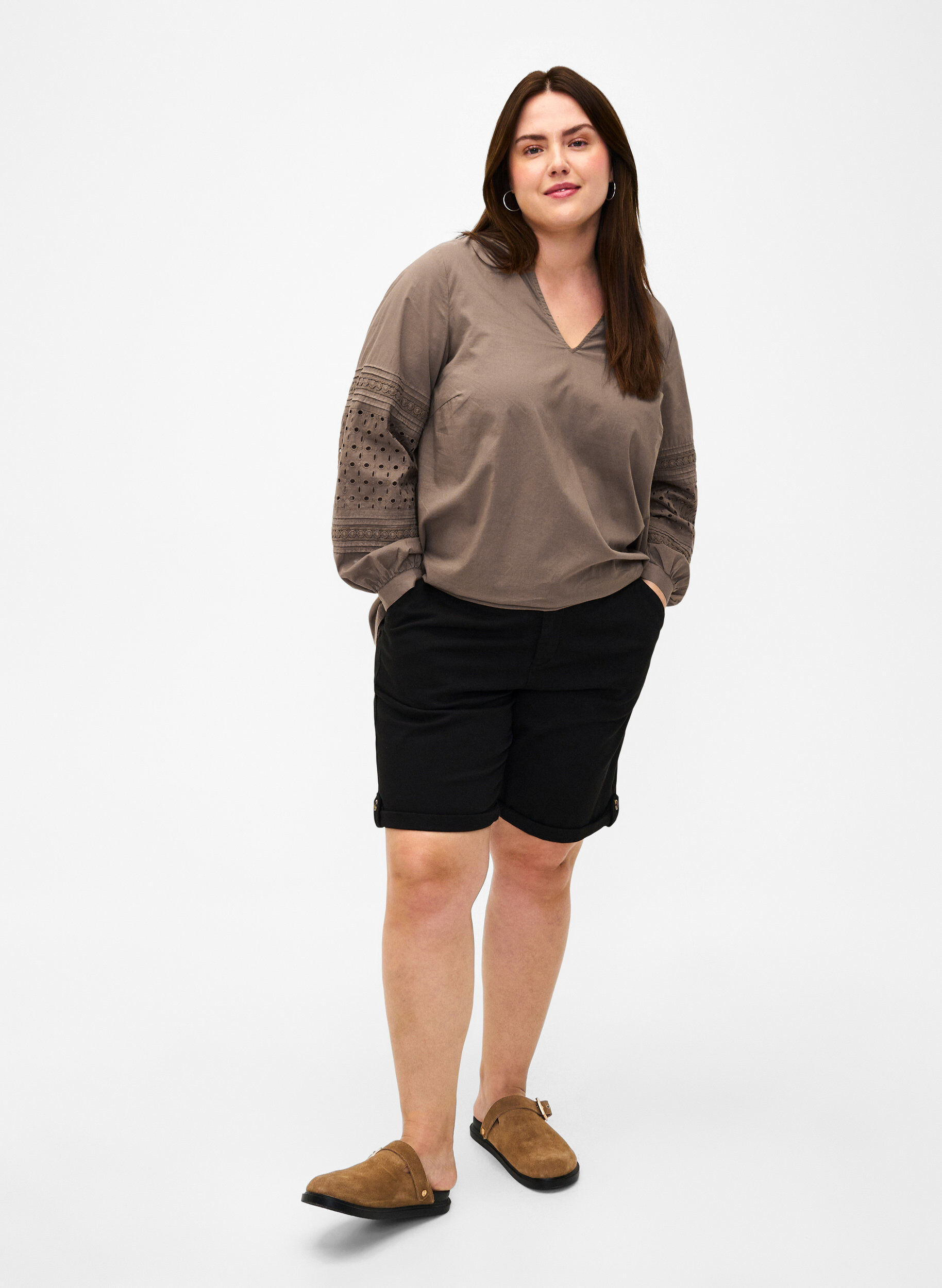 Zizzifashion Long sleeve blouse with decorative details, Caribou, Model image number 2