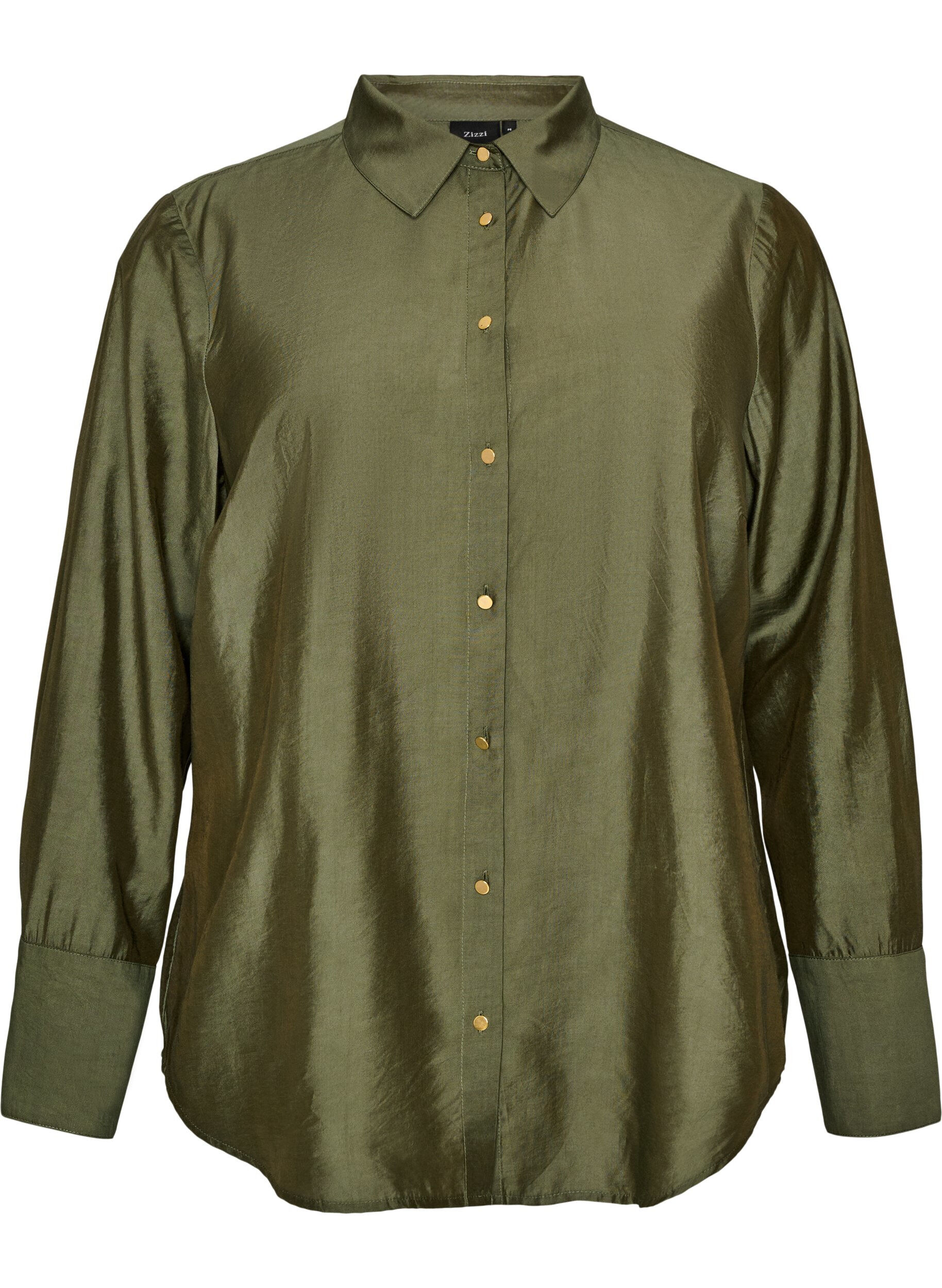 ZizzifashionViscose shirt with golden buttons, Green, Packshot image number 0