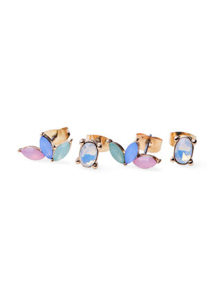 2-pack earrings with coloured rhinestones, Gold, Packshot image number 2