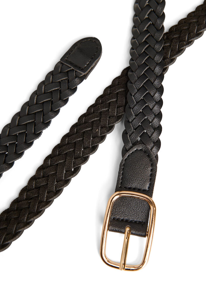 Braided belt in faux leather, Black, Packshot image number 2