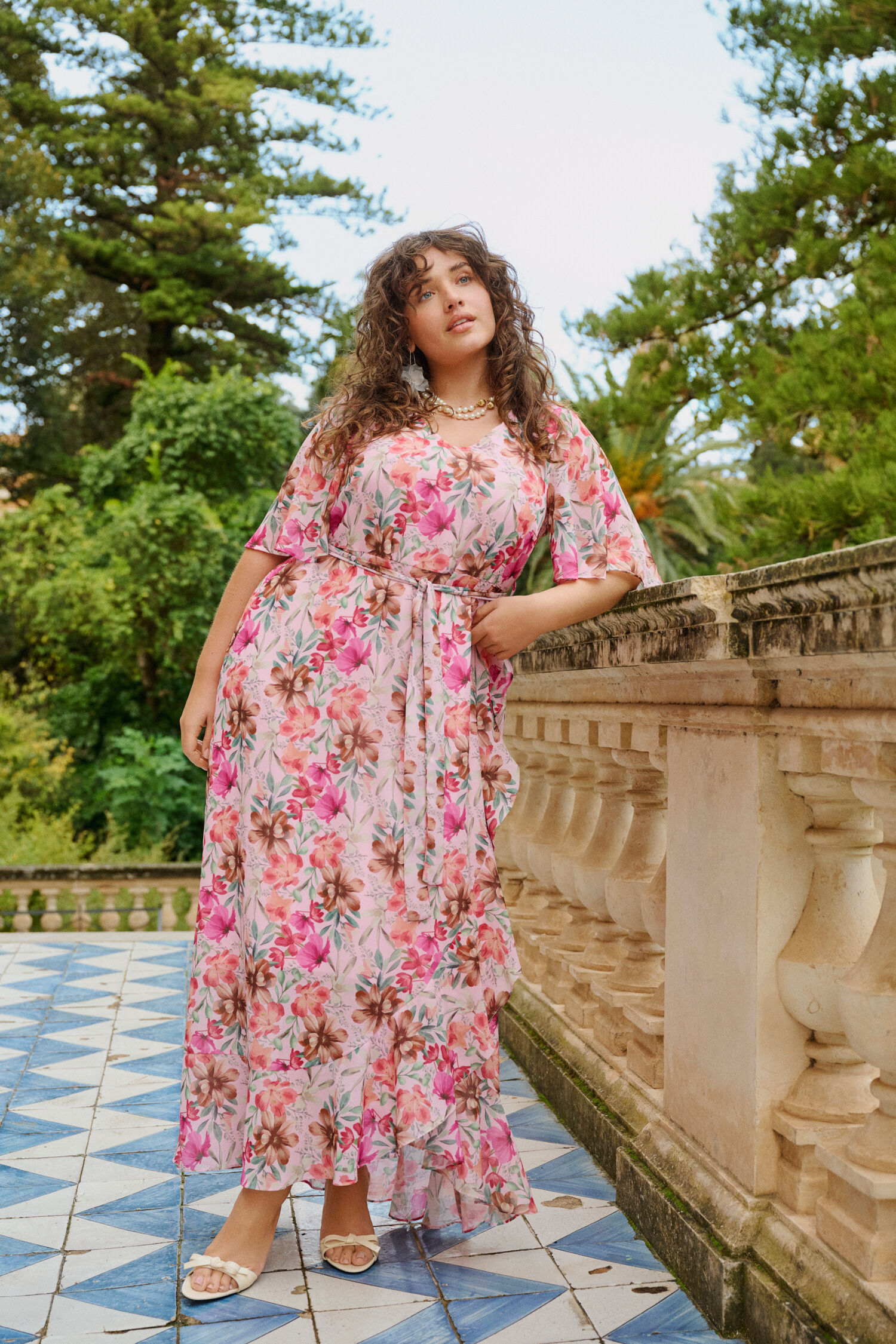 Floral dress with V-neck, , Model