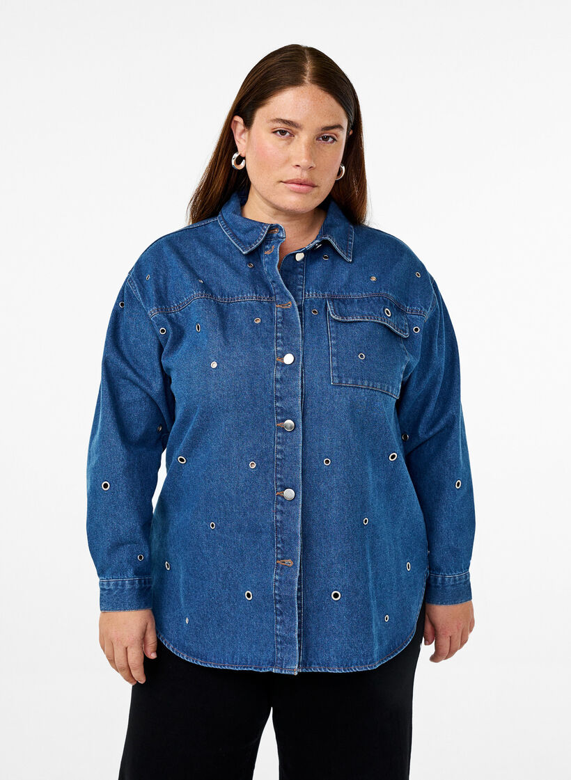 Denim shirt with eyelets, Blue, Model image number 0