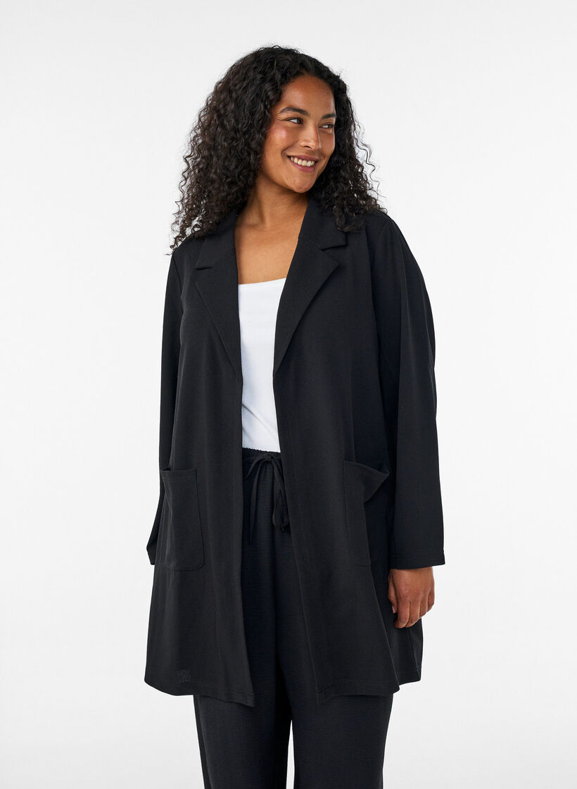 Long blazer with pockets, Black, Model image number 0