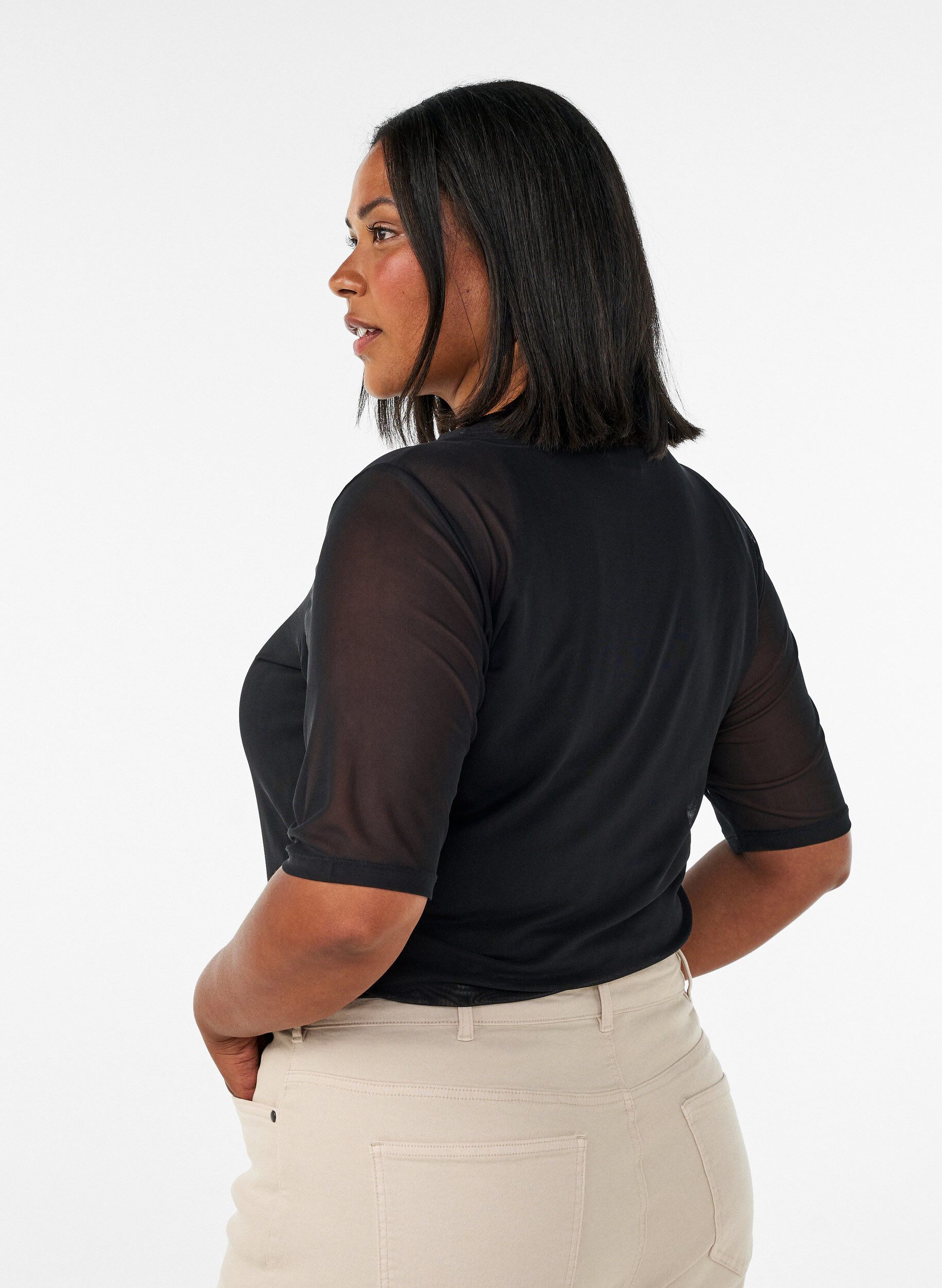 Zizzifashion Mesh top with short sleeves and round neck, Black, Model image number 2
