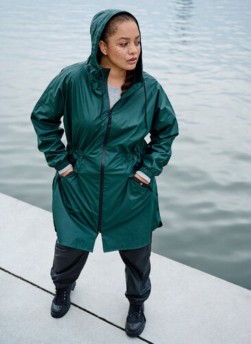 Rain jacket with a zip and hood, Darkest Spruce, Image image number 0