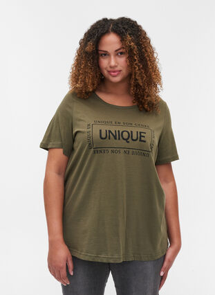 Short-sleeved printed cotton t-shirt, Ivy Green/Unique, Model image number 0