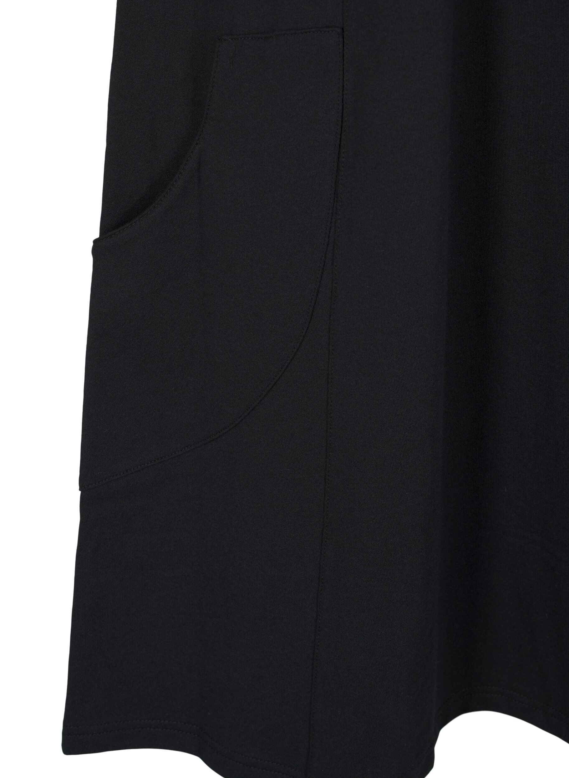 Zizzifashion Jersey dress with short sleeves and pockets, Black, Packshot image number 3