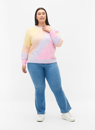 Knitted jumper with stripes and round neckline, Pale Banana Mel.Com, Model image number 2