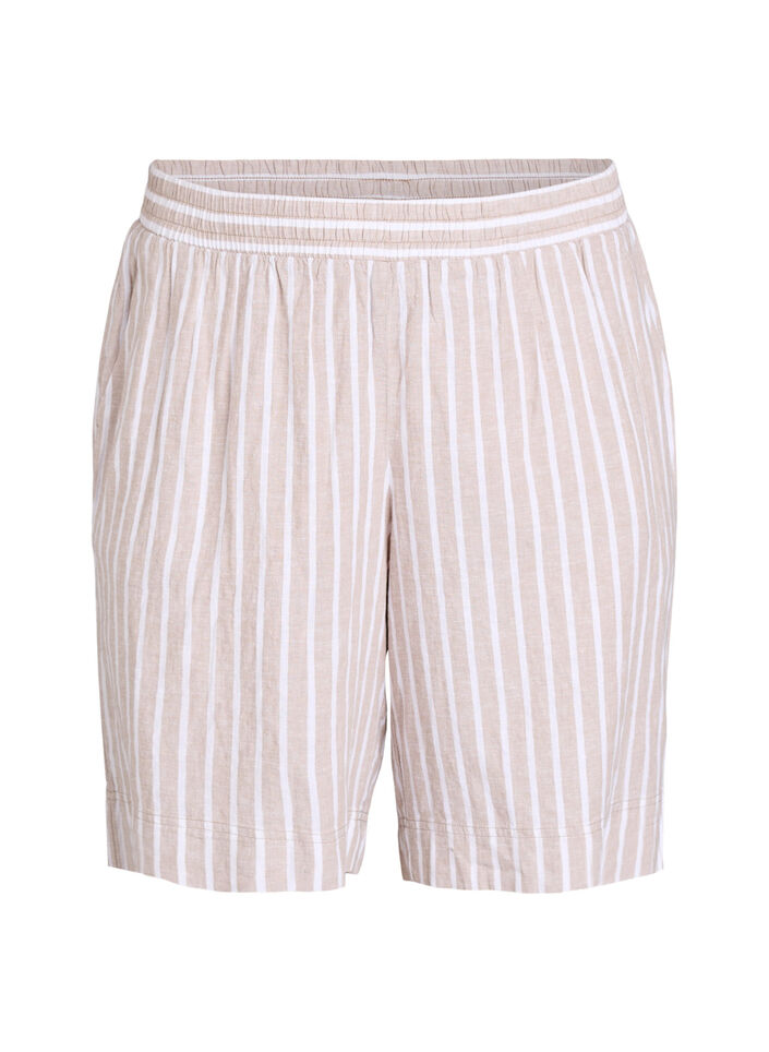 Striped shorts in linen and viscose, Beige, Packshot image number 0