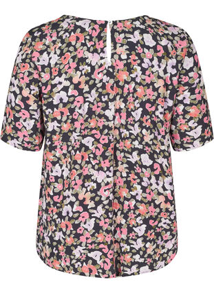 Short-sleeved viscose blouse with floral print, Flower AOP, Packshot image number 1