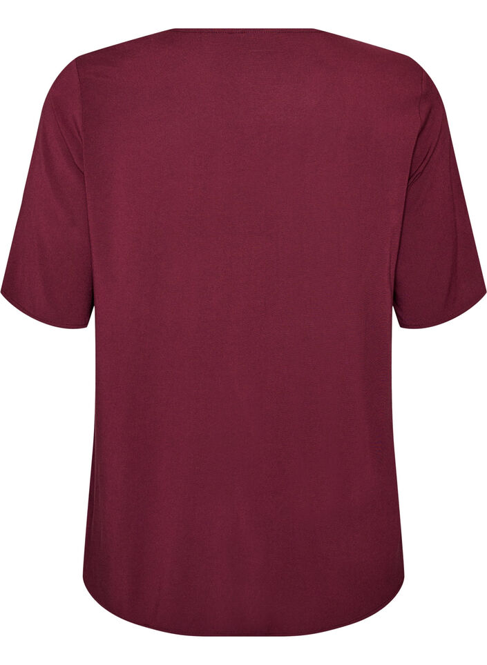 Short-sleeved woven blouse with round neck, Red, Packshot image number 1
