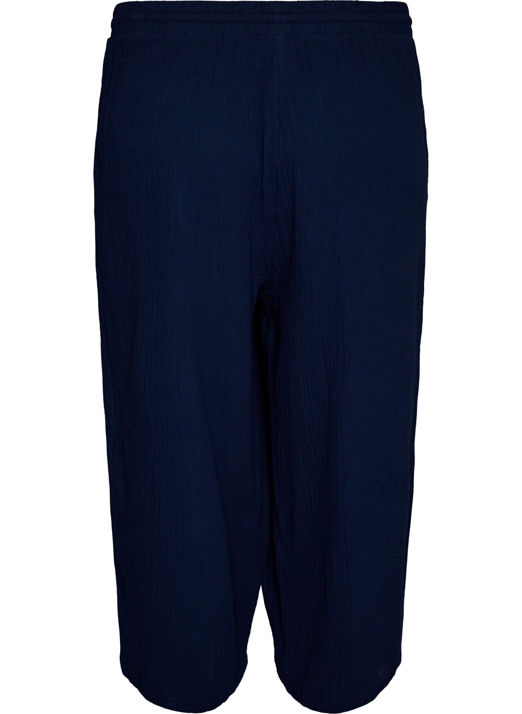 Zizzifashion Culotte trousers in cotton muslin with high waist, Blue, Packshot image number 1
