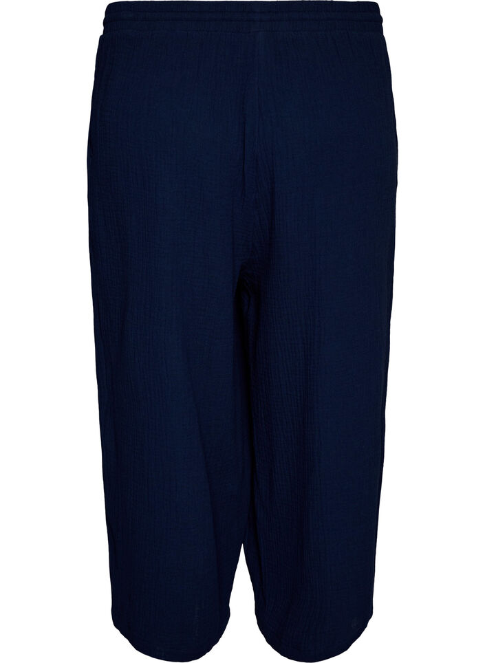 Culotte trousers in cotton muslin with high waist, Blue, Packshot image number 1