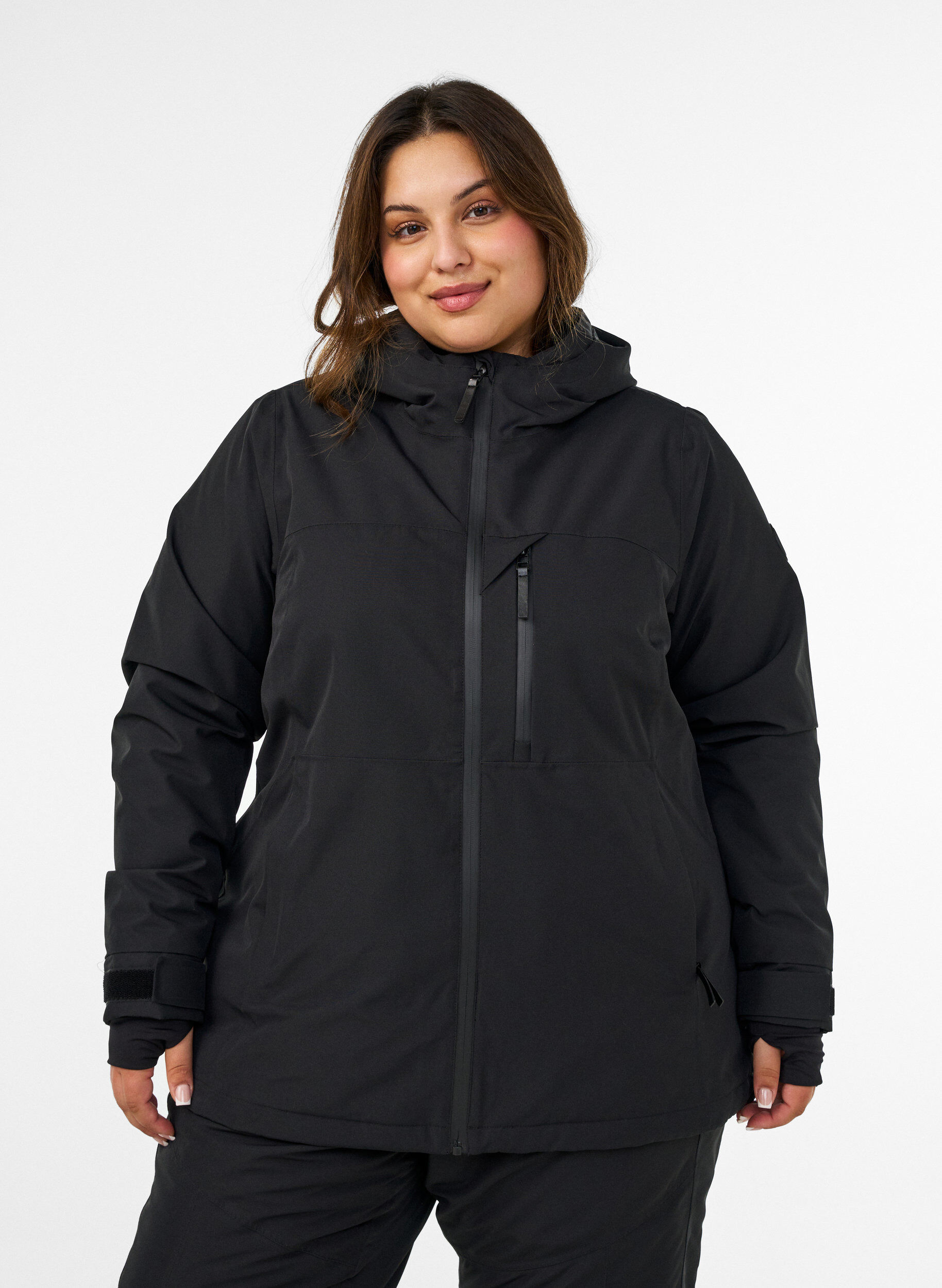 Ski jacket with hood and zip pockets, Black, Model
