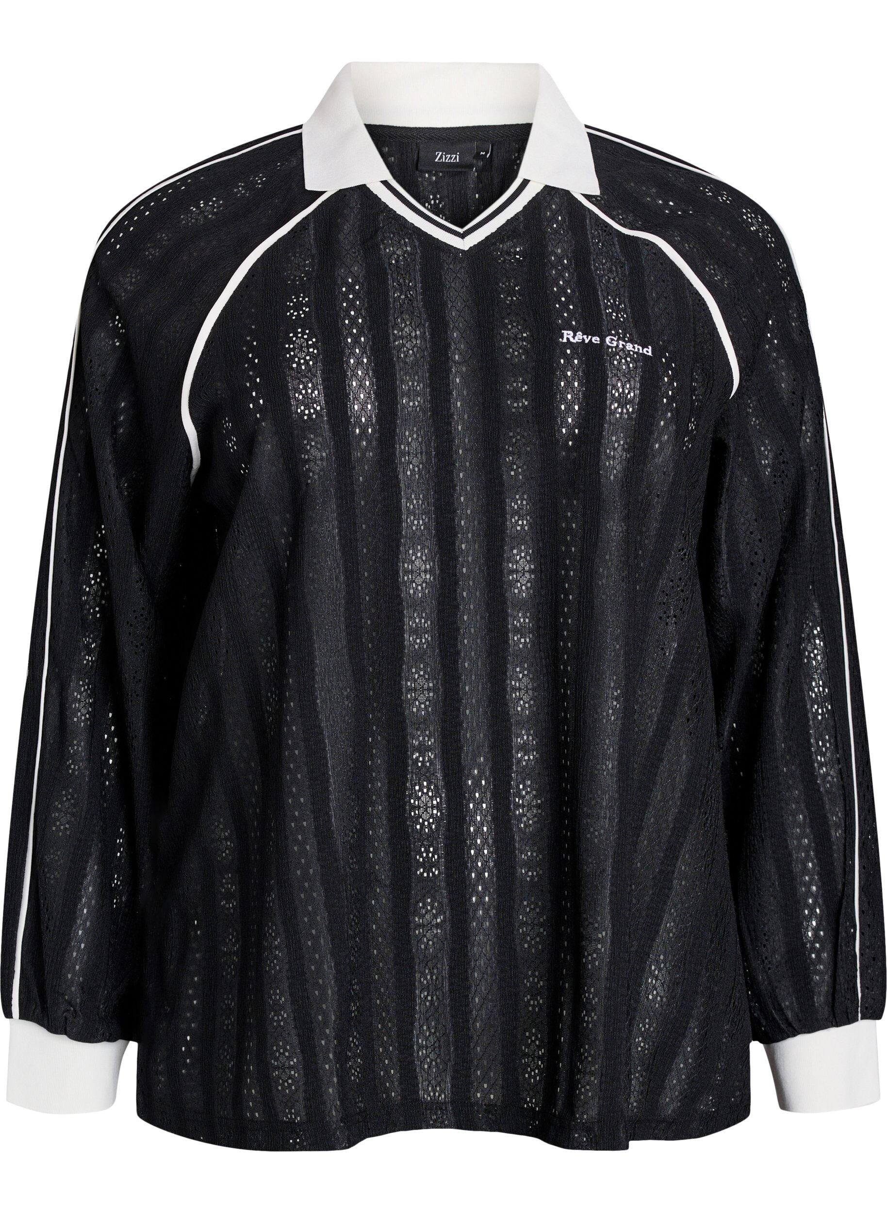 Zizzifashion Textured jersey blouse with contrast details, Black, Packshot image number 0