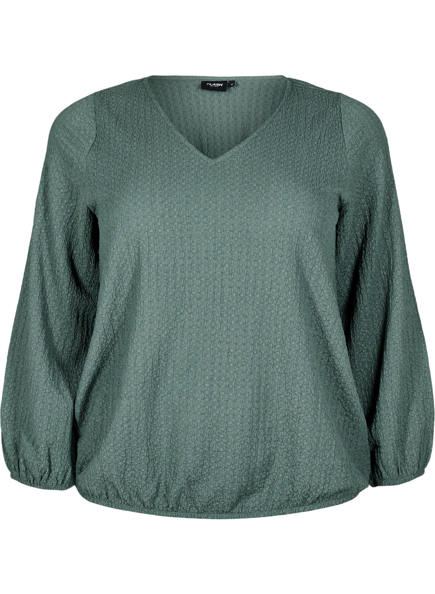 Zizzifashion FLASH - Blouse with texture and long sleeves, Balsam Green, Packshot image number 0