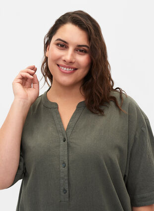 FLASH - Short sleeved midi dress in cotton, Balsam Green, Model image number 2