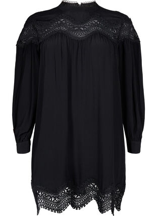 Dress in viscose with embroidered details, Black, Packshot image number 0