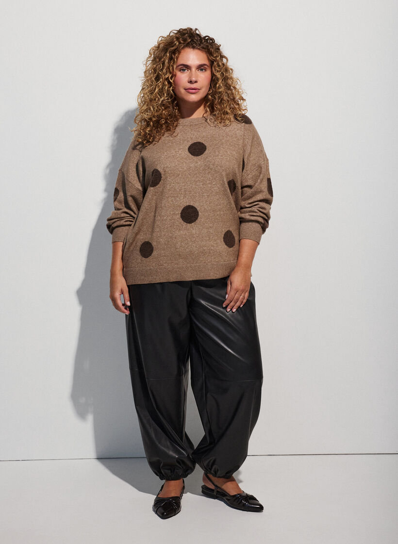 Knitted blouse with a dotted pattern, Brown, Model image number 1
