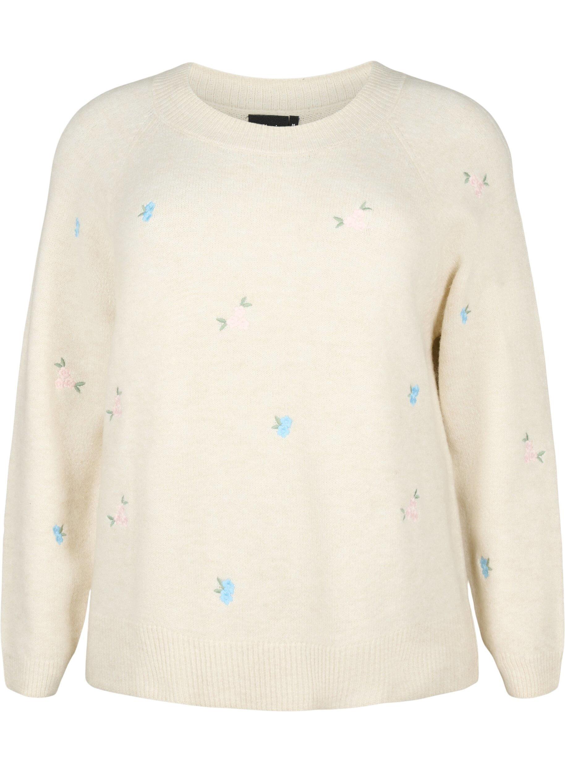 Zizzifashion Knitted sweater with embroidered flowers, Birch Comb, Packshot image number 0