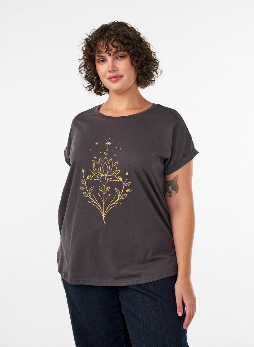T-shirt with decorative front print, Dark Grey, Model image number 0