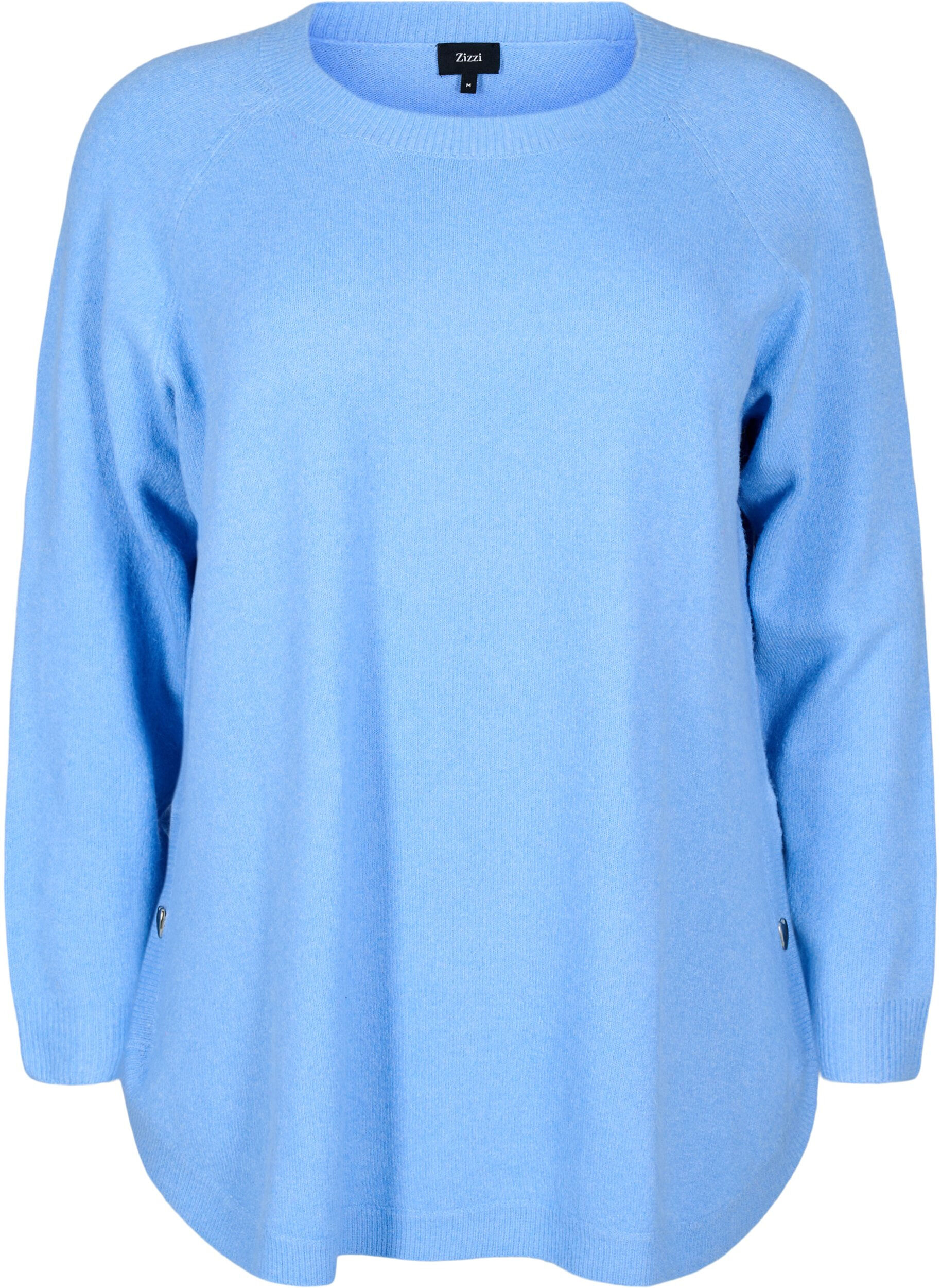 Zizzifashion Long knitted blouse with button detail at the side, Della R. Blue Mel., Packshot image number 0