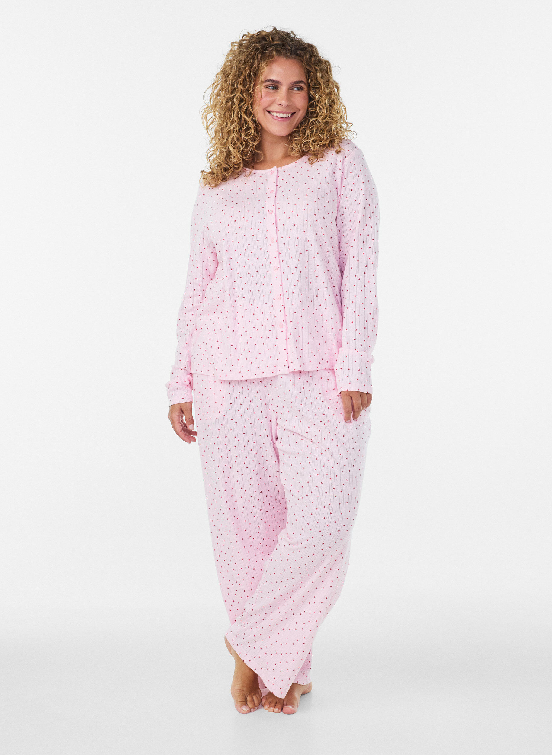 ZizzifashionOrganic cotton pyjama bottoms with eyelet embroidery, Pink, Model image number 0