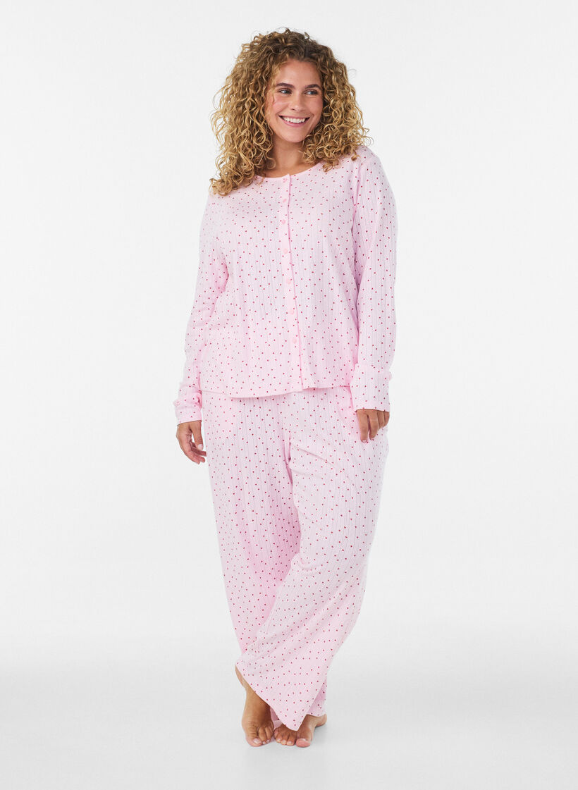 Organic cotton pyjama bottoms with eyelet embroidery, Pink, Model image number 0