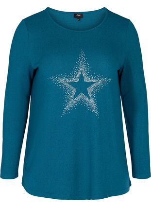 Long-sleeved blouse, B.Coral w. Stud Star, Packshot image number 0