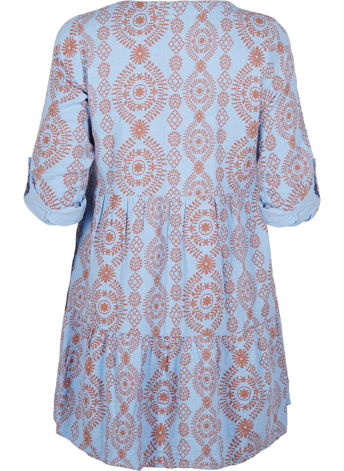 Short dress in patterned cotton muslin, Light Blue, Packshot image number 1