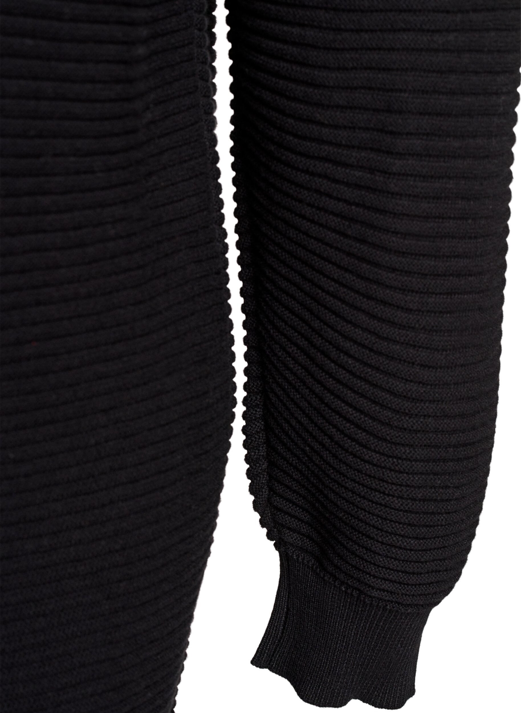 Zizzifashion Long rib-knitted cotton cardigan, Black, Packshot image number 4