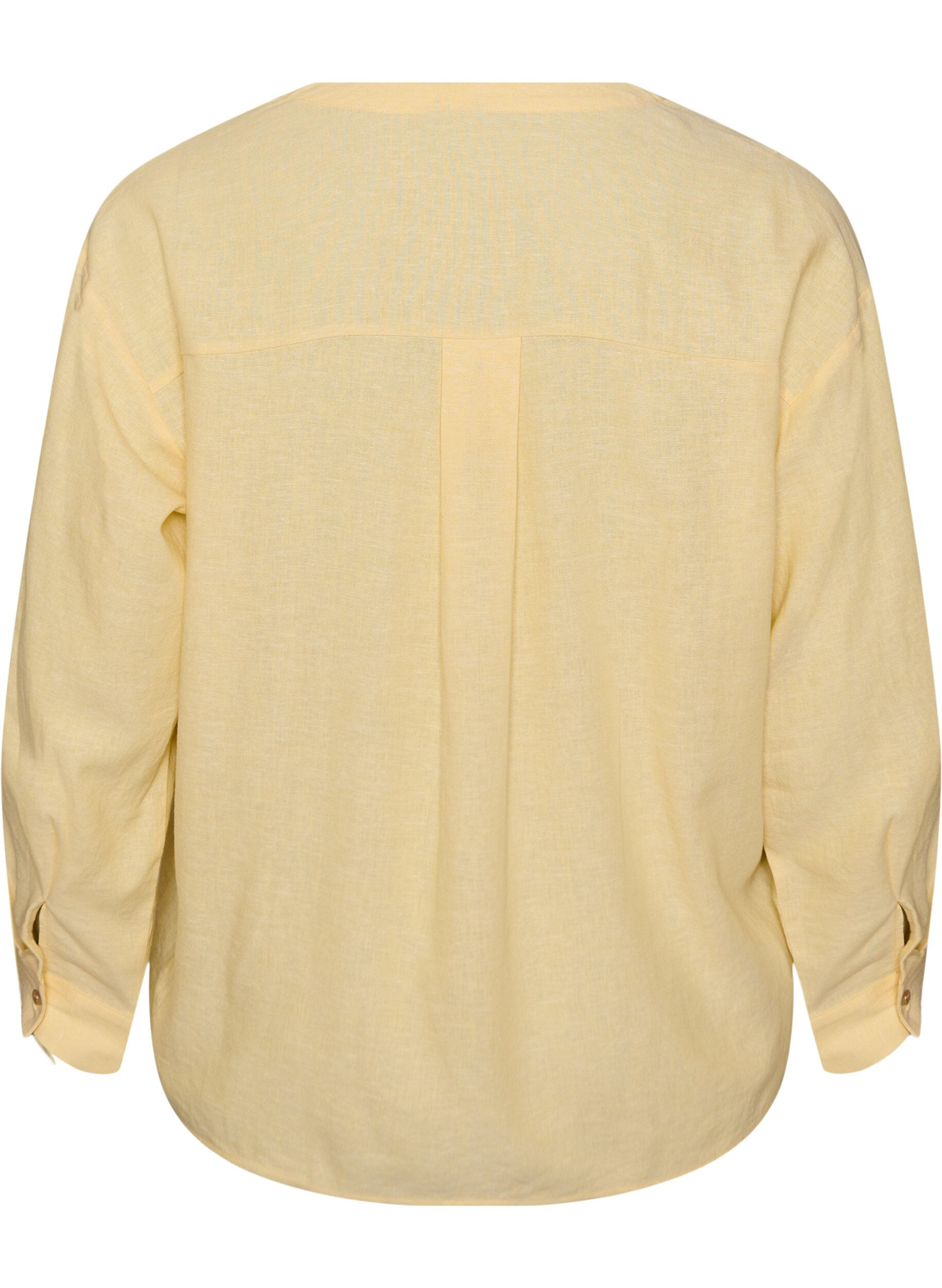 Zizzifashion Blouse in linen and viscose with V-neck, Yellow, Packshot image number 1