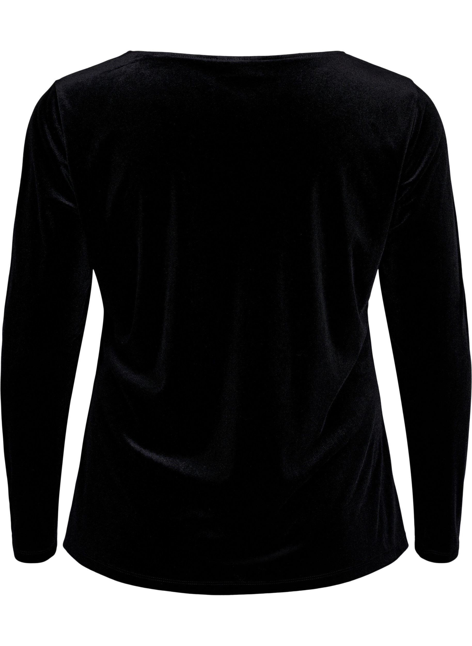 Zizzifashion Velour top with long sleeves, Black, Packshot image number 1