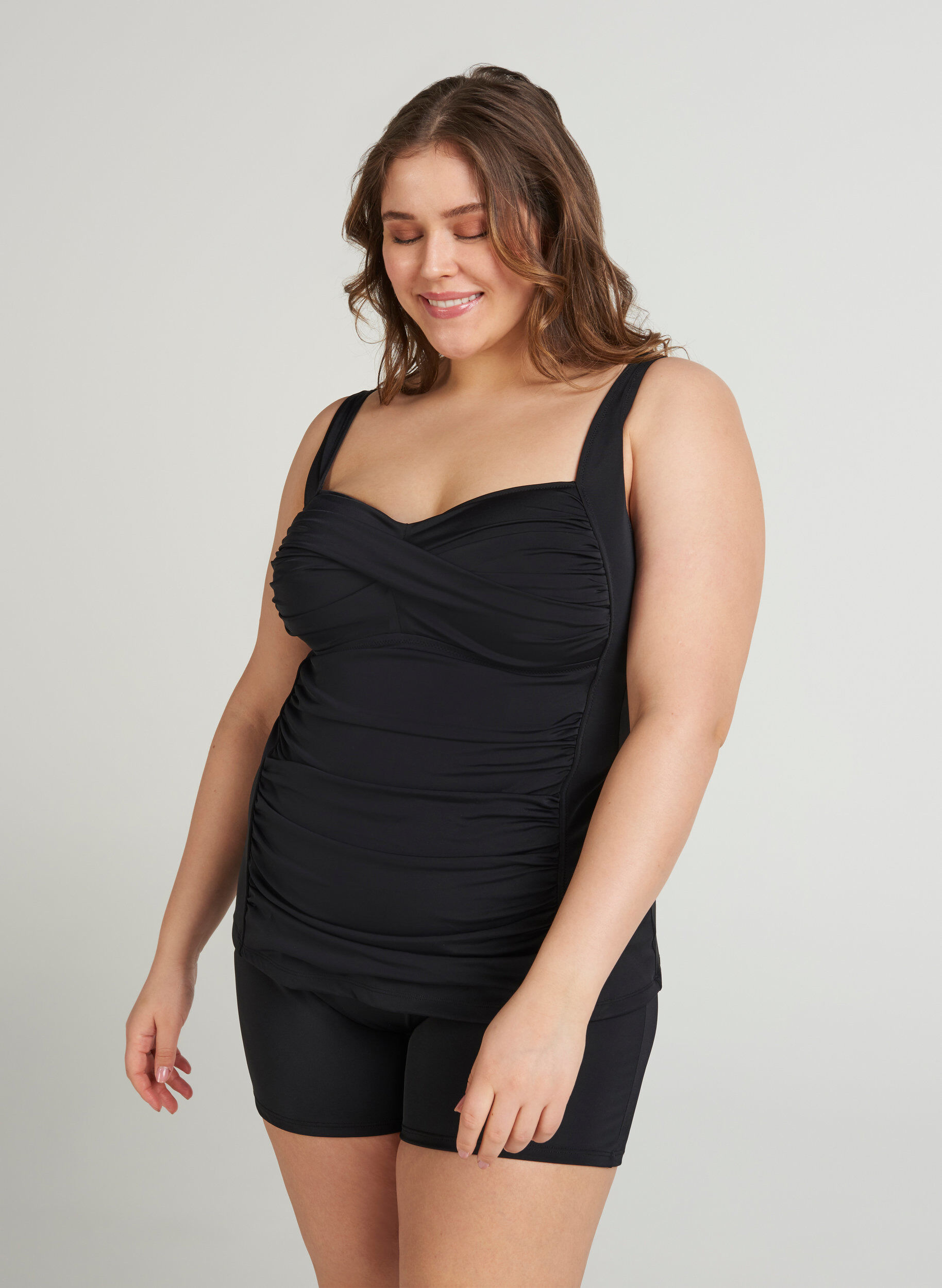 Zizzifashion Tankini with a drape front, Black, Model image number 1