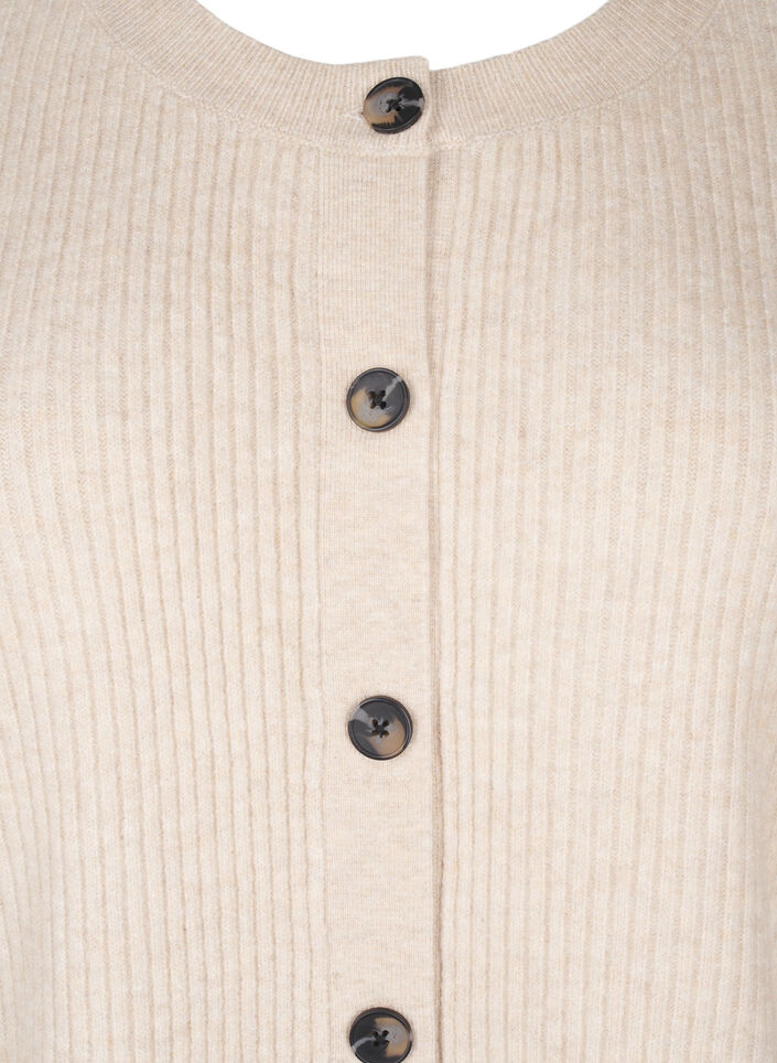 Rib knit cardigan with buttons, Beige, Packshot image number 2