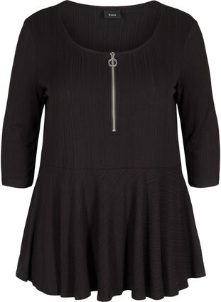 3/4-sleeved viscose blouse with zip, Black, Packshot image number 0