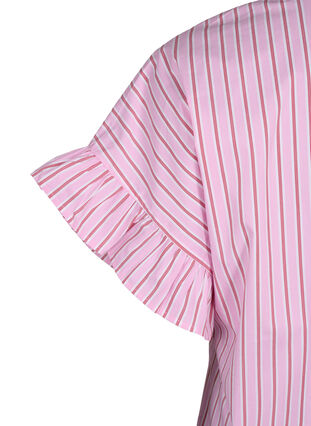 Striped blouse with peplum and ruffle details, Pink Red Stripe, Packshot image number 3